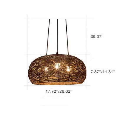 Modern Rattan Weaving  3-Light Dome Pendant Light