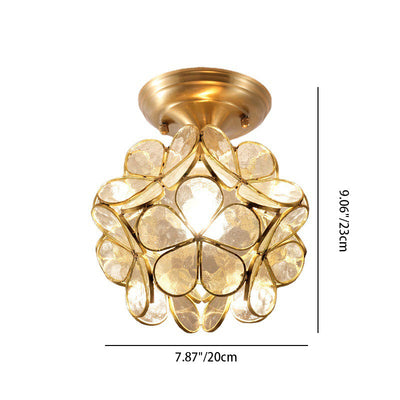 Modern Art Deco Petal Bubble Glass Shade Brass Frame 1-Light Semi-Flush Mount Ceiling Light For Living Room