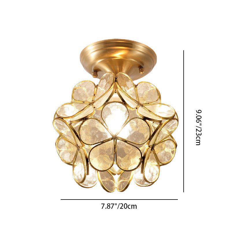 Moderne Art Déco Pétale Bulle Verre Abat-jour Cadre en Laiton Plafonnier Semi-Encastré à 1 Lumière Pour Salon 
