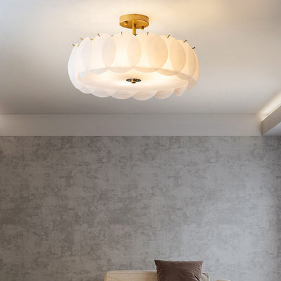 French Glass Round Drum 5/6 Light Semi-Flush Mount Ceiling Light