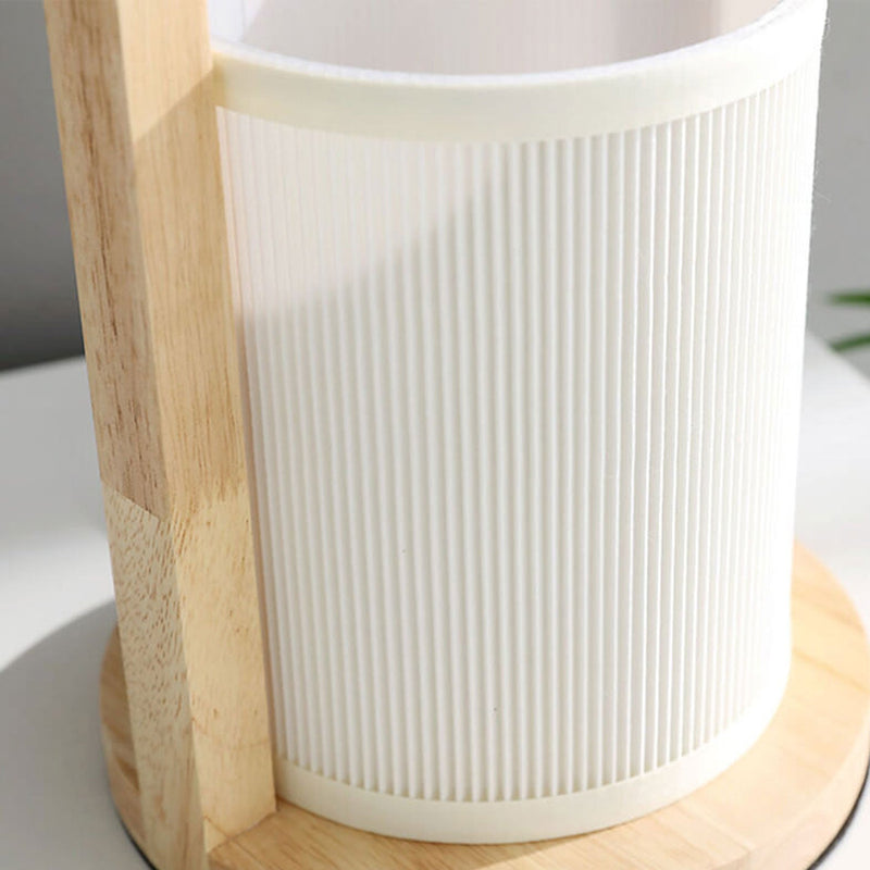 Nordic Fabric Column Solid Wood Tragbares Design 1-Licht Tischlampe 