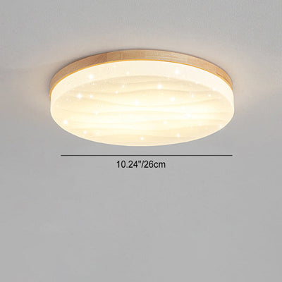 Modern Minimalist Solid Wood Edging PVC Round Shade LED Flush Mount Ceiling Light For Living Room