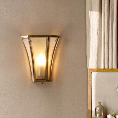 Vintage Glass Brass Column 1-Light Wall Sconce Lamp