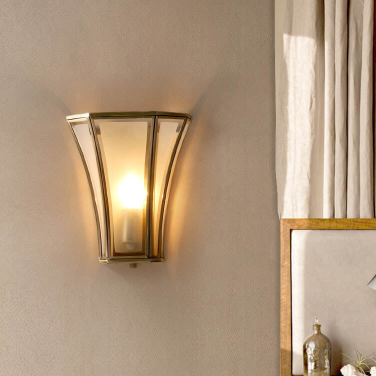 Vintage Glass Brass Column 1-Light Wall Sconce Lamp