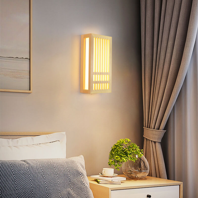Modern Minimalist Solid Wood Acrylic Rectangular LED  Wall Sconce Lamp for Living Room