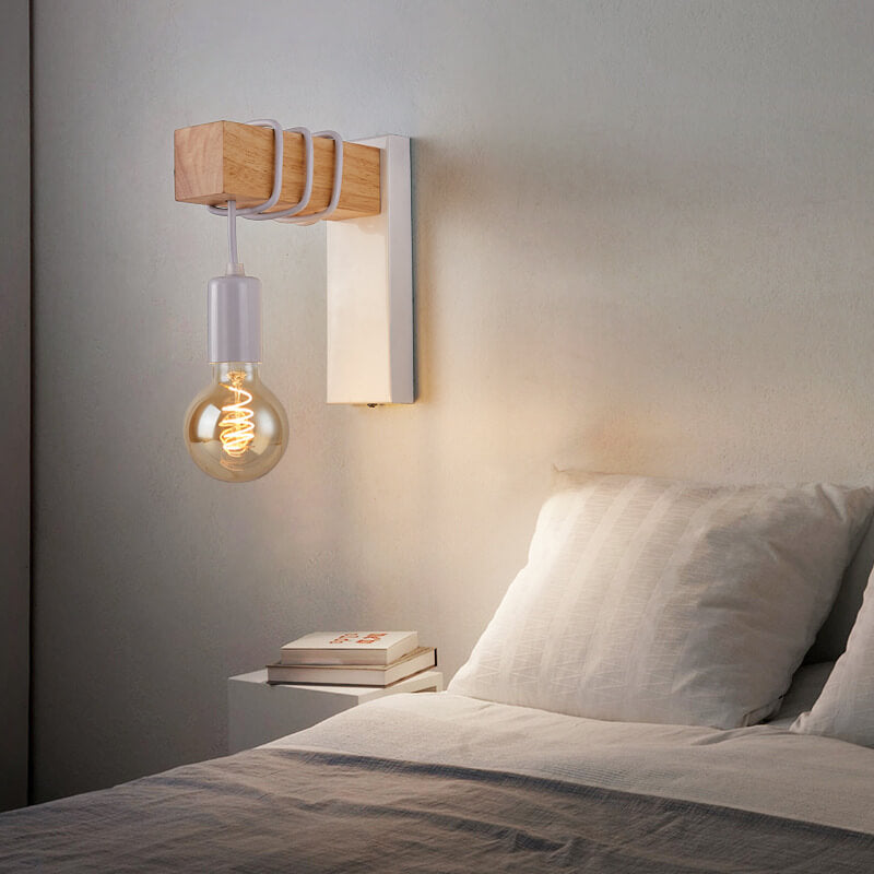 Applique Murale Industrielle Vintage en Bois avec Bras et 1 Lumière 