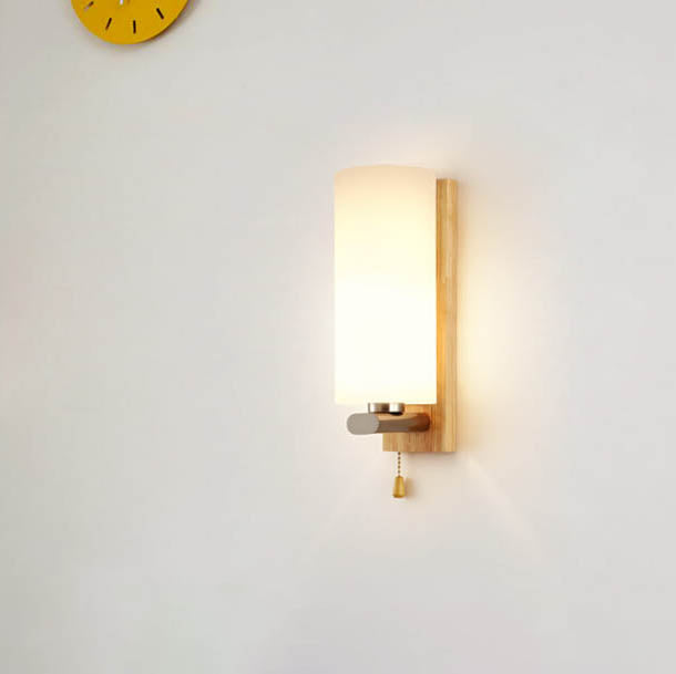 Nordic Wooden Glass Cylindrical 1-Light Wall Sconce Lamp