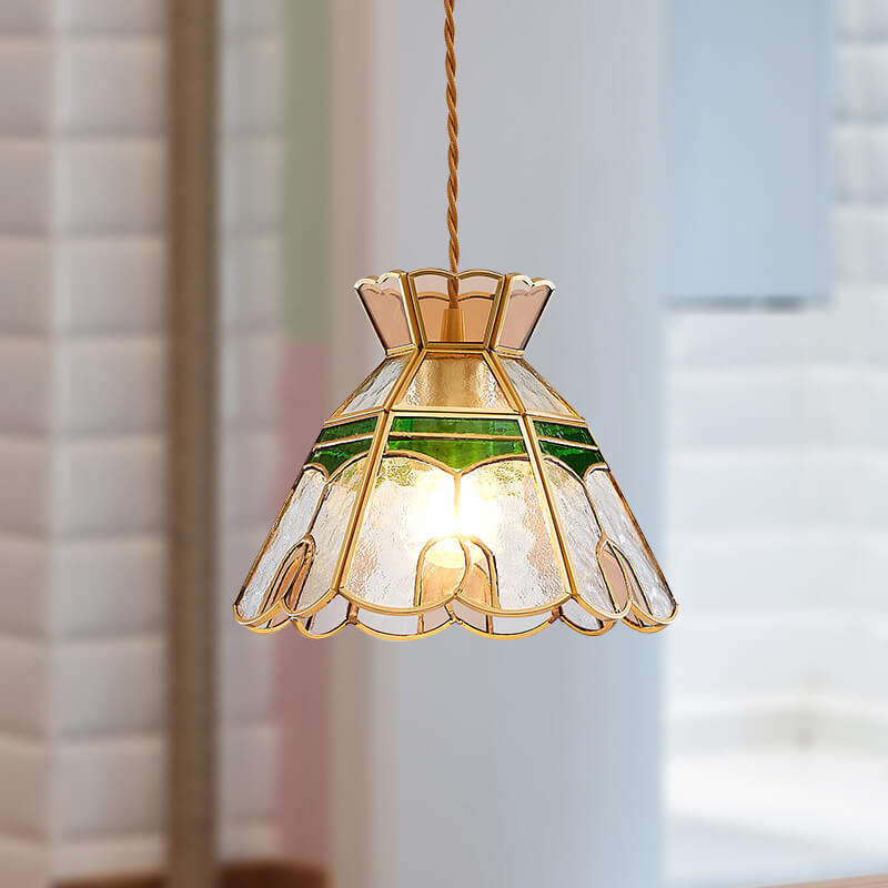 Luz colgante de 1 luz de vidrio y latón vintage 