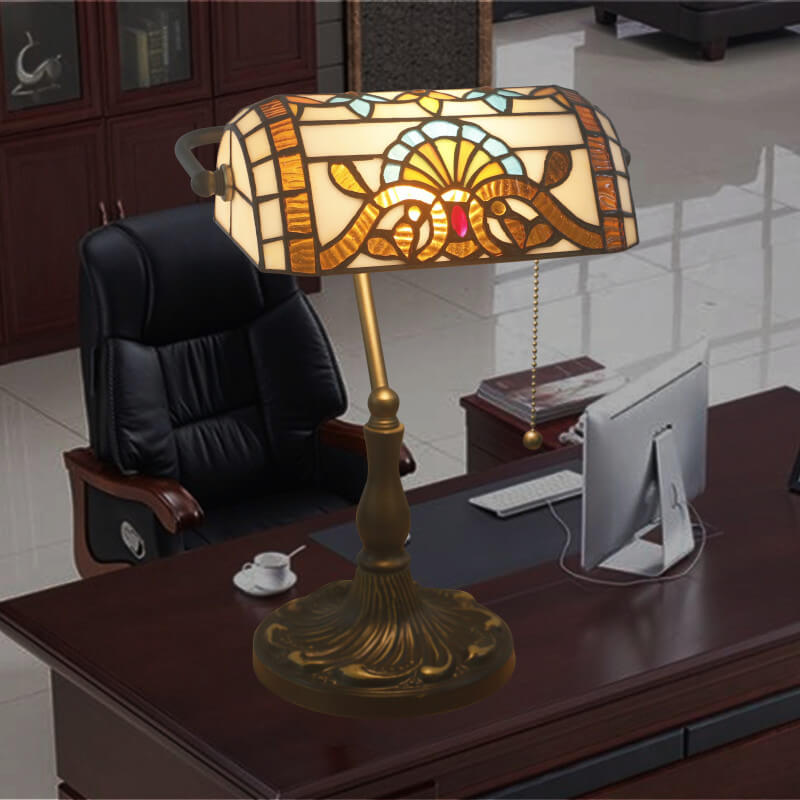 Vintage Stained  Glass 1-Light Zipper Switch Table Lamp