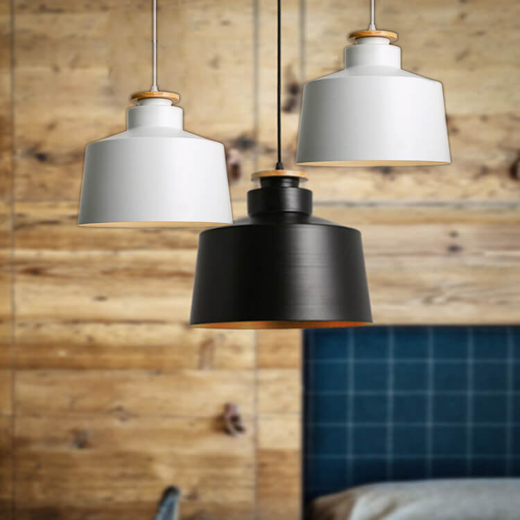 Nordic Minimalist Metal Solid Wood 1-Light Dome Pendant Light