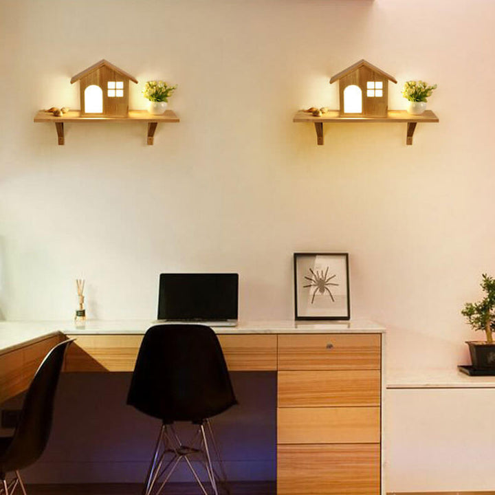 Applique murale décorative japonaise LED en bois moderne pour petite maison 