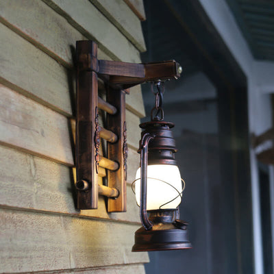 Vintage Kerosene Bamboo Weaving Base 1-Light Wall Sconce Lamp