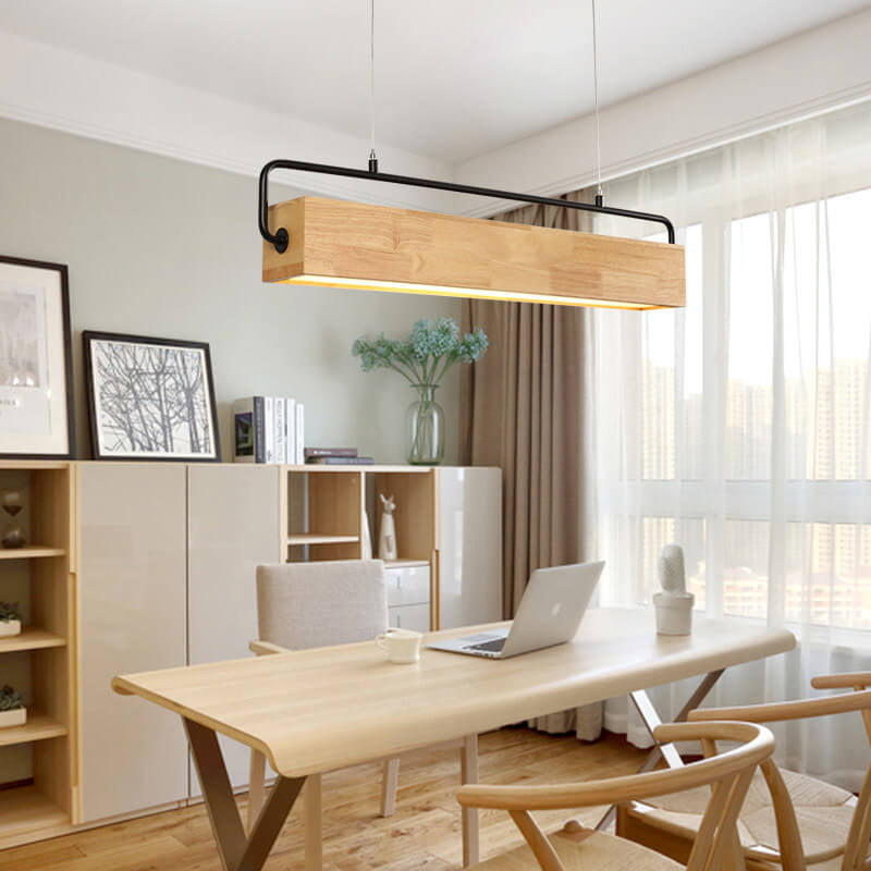 Nordic Minimalist Solid Wood Rectangular LED Chandelier