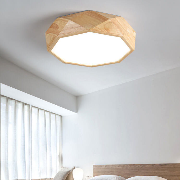 Modern Solid Wood Round Geometric LED Flush Mount Ceiling Light