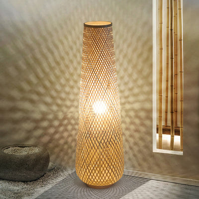Modern Bamboo Weaving Column 1-Light LED Standing Floor Lamp