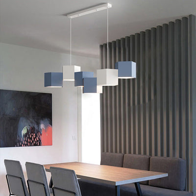 Modern Creative Square Geometric Iron LED Macaron Chandelier