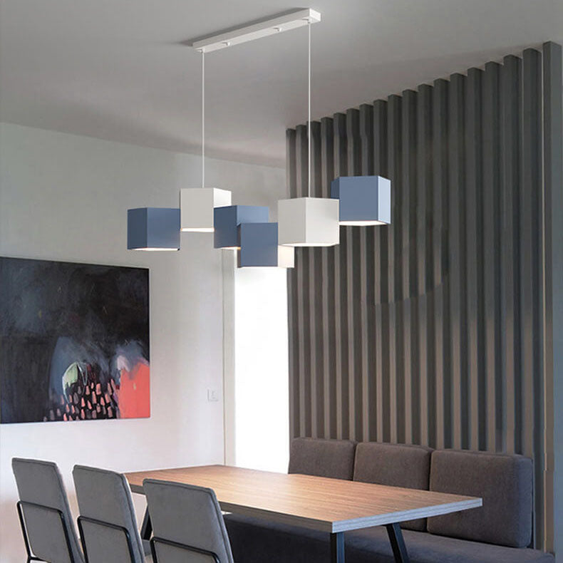 Modern Creative Square Geometric Iron LED Macaron Chandelier