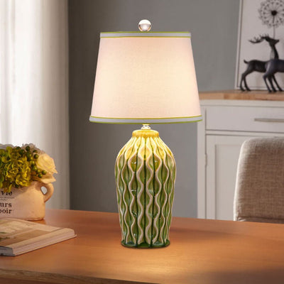 Modern Simple Fabric Ice Cracked Ceramics 1-Light Table Lamp