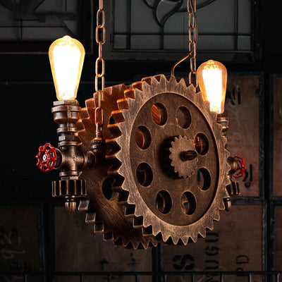 Industrial Gear Wheel Wrought Iron 2-Light Chandelier