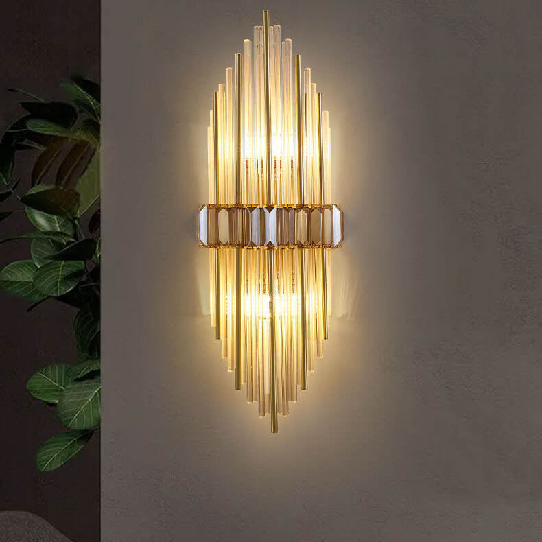 Moderne Wandleuchte mit zwei Lichtern aus Messing und Kristall, Röhrenform 