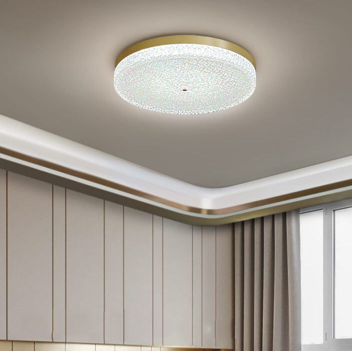 Modern Glass Brass Round LED Flush Mount Ceiling Light