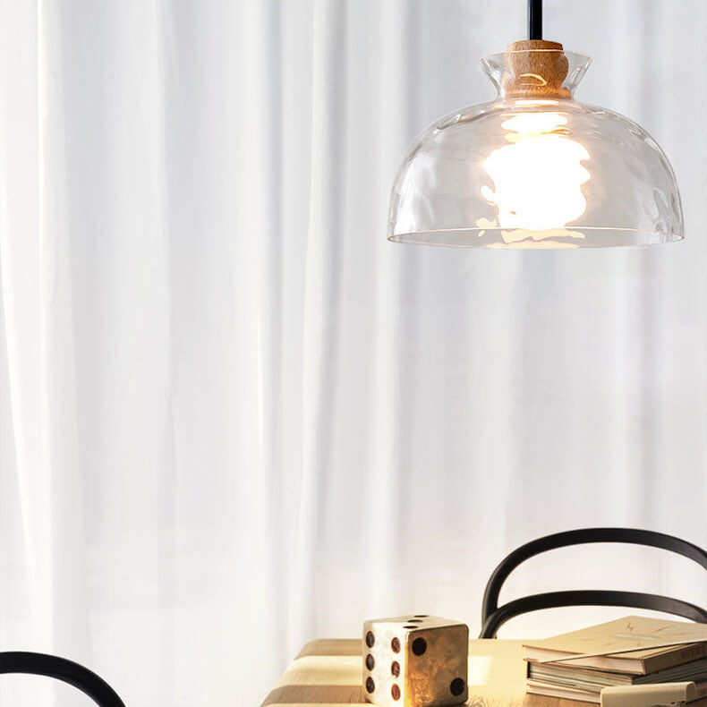 Lámpara colgante de 1 luz con pantalla de vidrio ondulado nórdico 