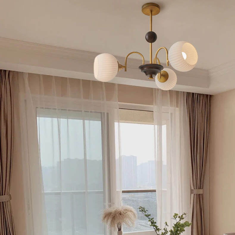 Vintage Striped White Glass 3/5/8 Light Chandelier