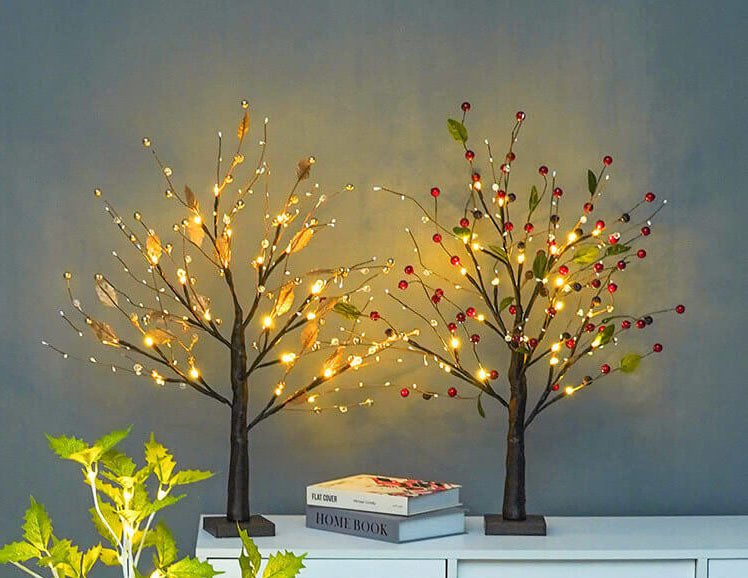 Red Fruits Pine Tree Light Small Led Battery Decoration Table Lamp