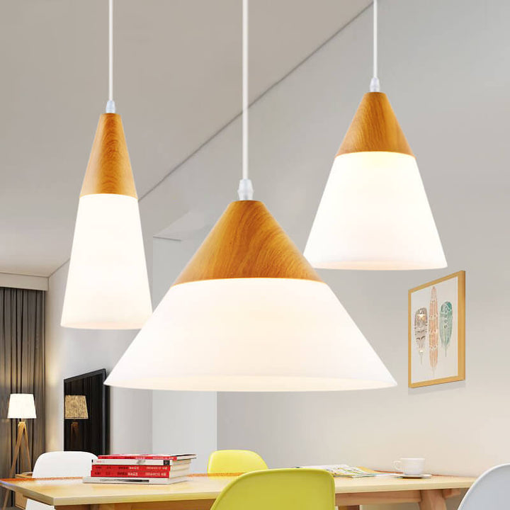 Nordic Wood Grain Glass Cone Shaped 1-Light Pendant Light