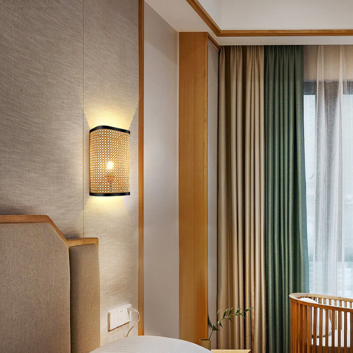 Minimalist Rattan Weaving Square 1-Light Wall Sconce Lamp