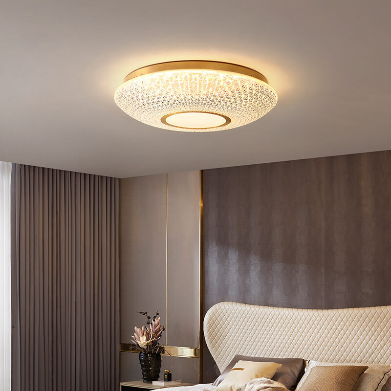 Modern Luxury Round Bowl Shaped Brass LED Flush Mount Ceiling Light