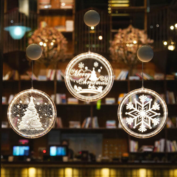 Décoration acrylique LED de Noël avec ventouse ronde 