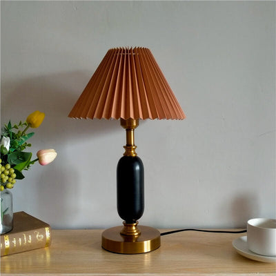 Retro Pleated Shade Column Base 1-Light Table Lamp