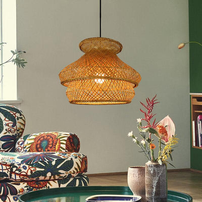 Vintage Bamboo Weaving Multi-Layered Dome 1-Light Pendant Light