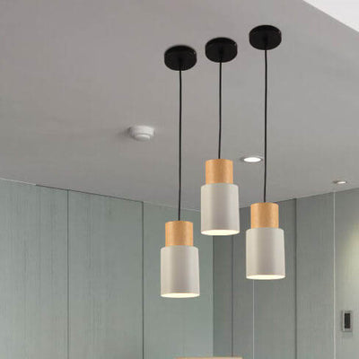 Simple Solid Wood Cylindrical Straight 1-Light LED Pendant Light