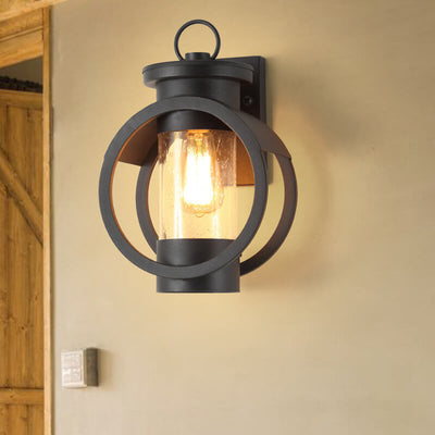 Retro Industrial Iron Round Column Outdoor Waterproof 1-Light Wall Sconce Lamp