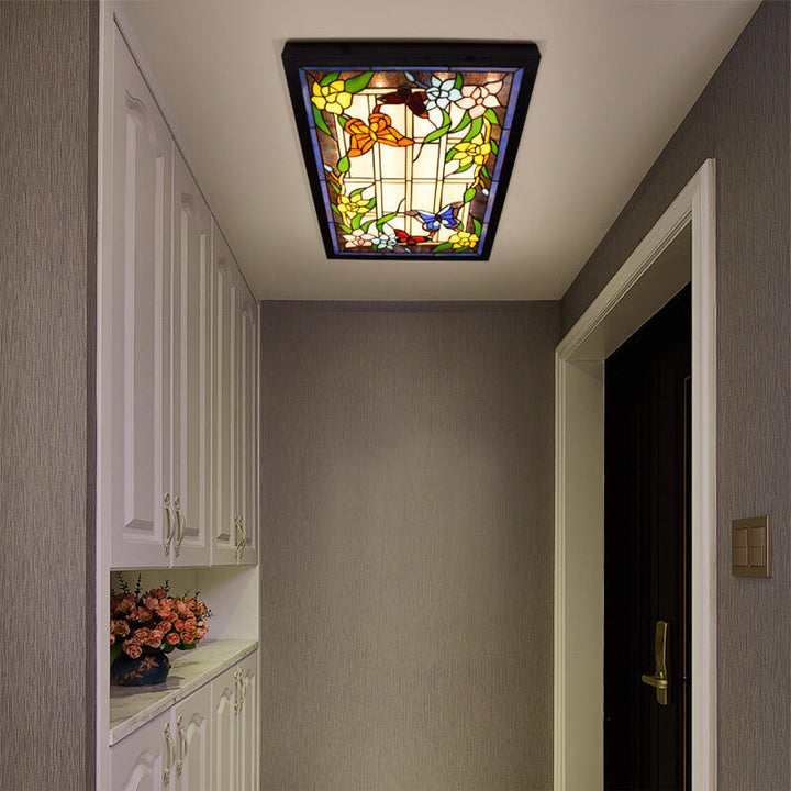 Luz de pared decorativa mural LED rectangular de vidrio teñido Tiffany 