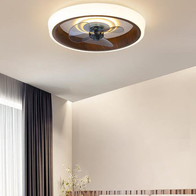 Nordic Minimalist Round  Acrylic Wood Grain LED Flush Mount Ceiling Fan Light