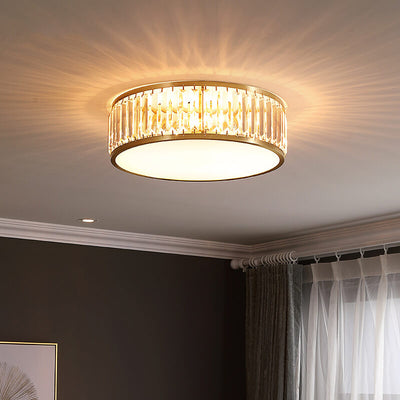 Modern Brass Crystal Round 3/4 Light Flush Mount Ceiling Light