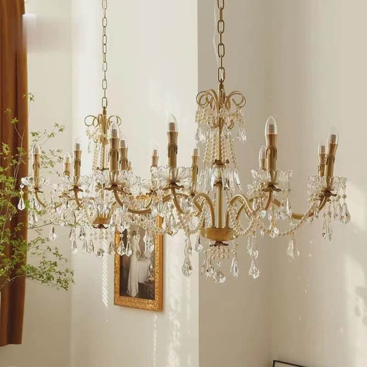 Moderne Luxus-Kandelaber Perlen Kristall Messing 6/8 Licht Kronleuchter 