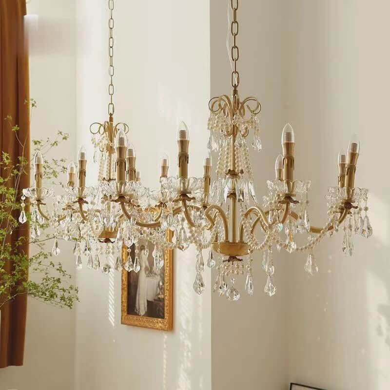 Modern Luxury Candelabra Pearl Crystal Brass 6/8 Light Chandelier