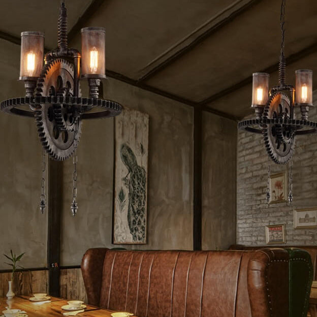 Vintage Industrial Iron Gear Shape 2-Light Chandelier