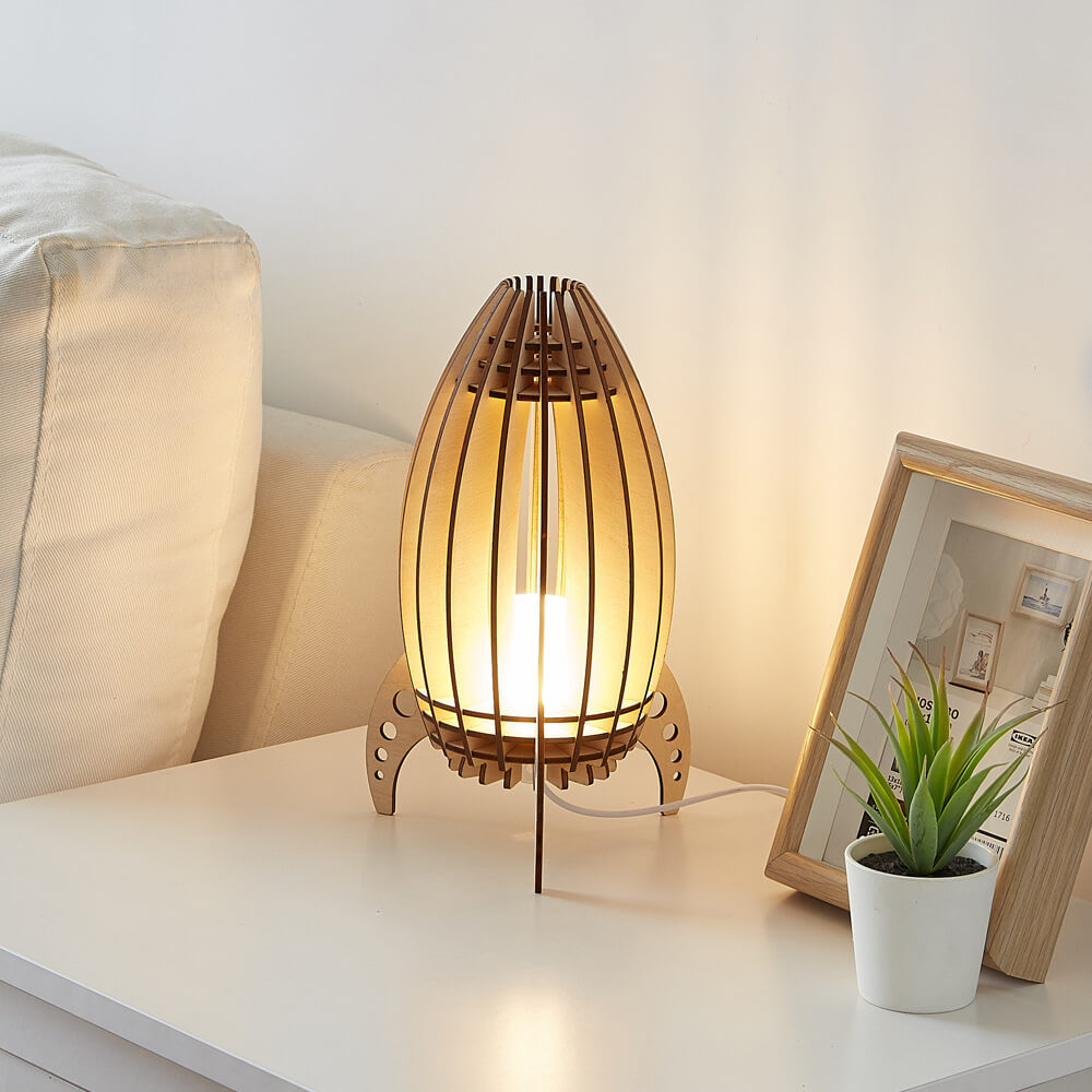Creative Wood Carving Rocket 1-Light Night Light Table Lamp