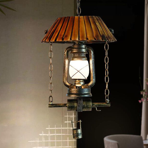 Vintage Kerosene Oil Lamp Bamboo 1-Light Pendant Light