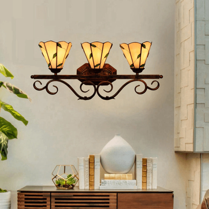 Lámpara de Aplique de Pared de 3 Luces de Vidrio Tiffany Hoja Europea 
