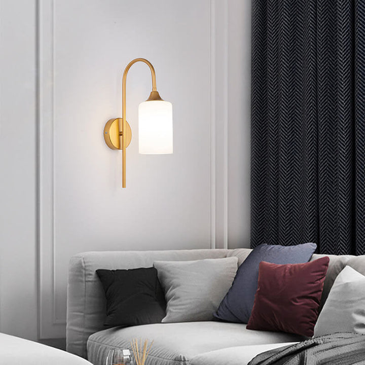 Applique murale 1 lumière avec bras courbé et abat-jour cylindrique en verre minimaliste moderne 