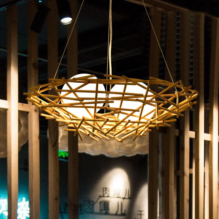 Rattan-Weben Vogelnest-förmiger 3-Licht-Kronleuchter 