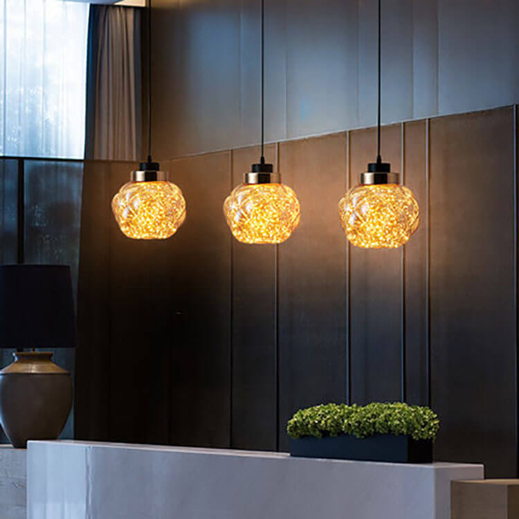 Lampe suspendue LED à 1 lumière en pot de perles de verre créative et moderne 