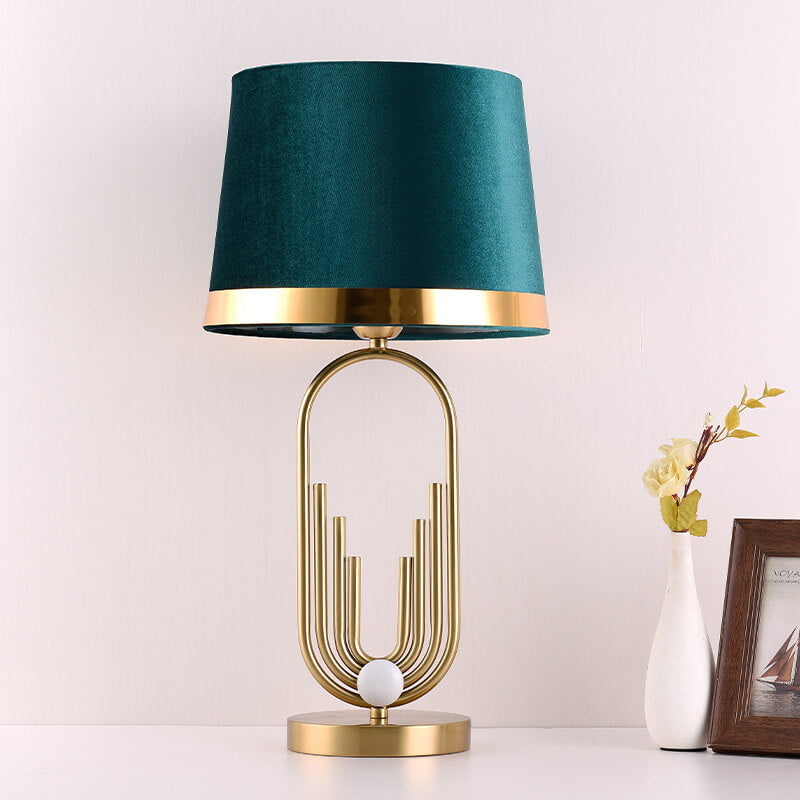 Modern Luxury Fabric Gold Oval Ring Base 1-Light Table Lamp