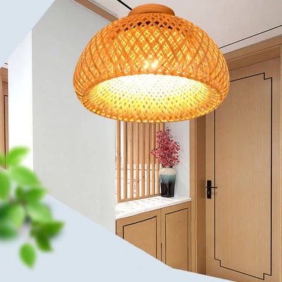 Modern Bamboo Weaving Dome 1-Light Semi-Flush Mount Ceiling Light